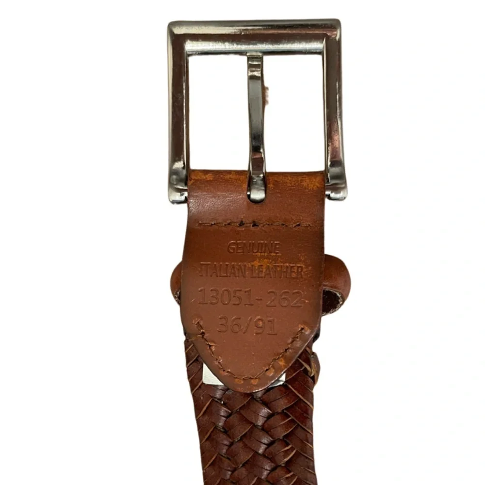 Genuine Italian Leather woven Belt in Cognac Size 36/91 Hidden Elastic Stretch